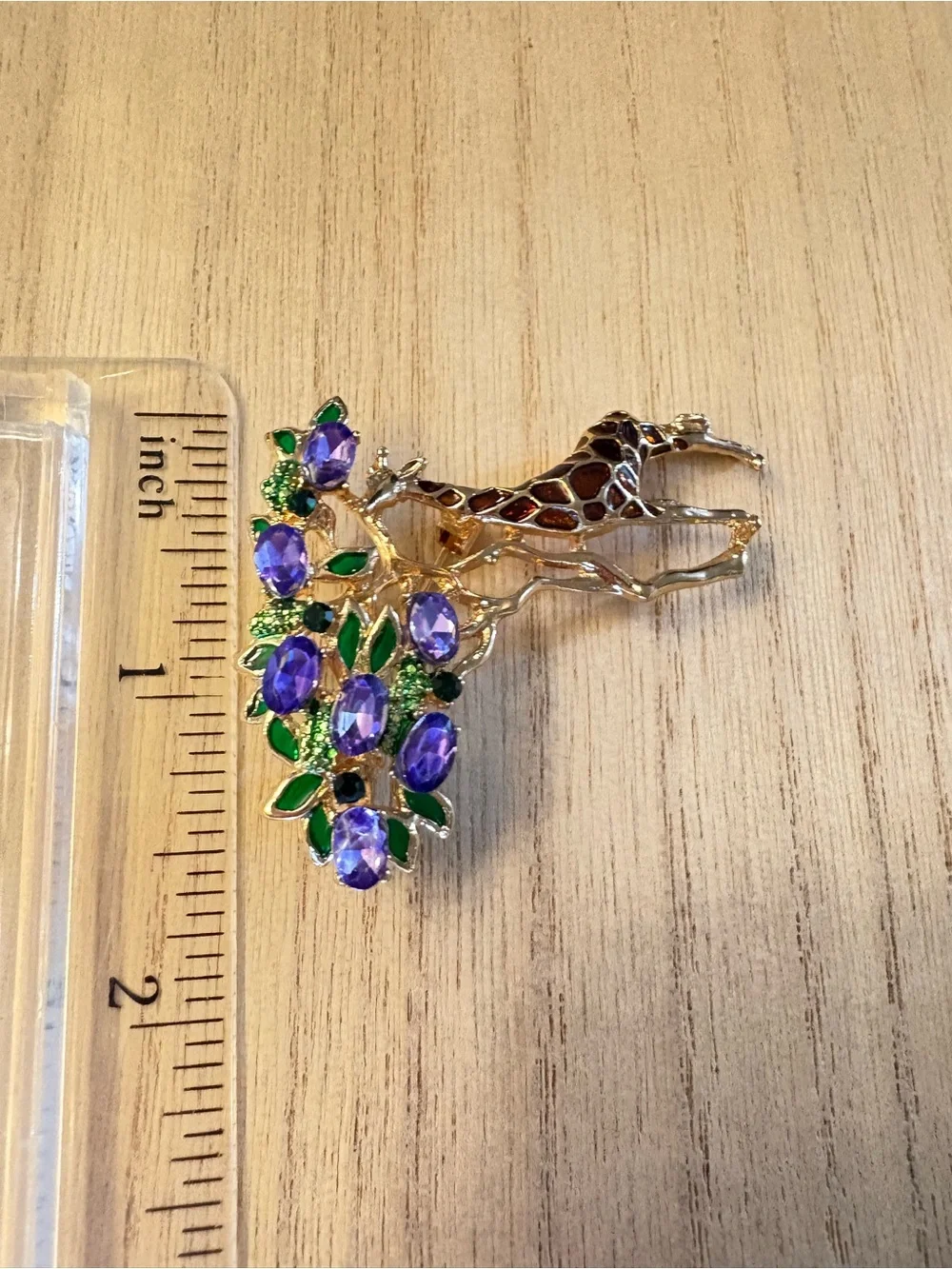 Giraffe Tree Brooch with Purple Stones